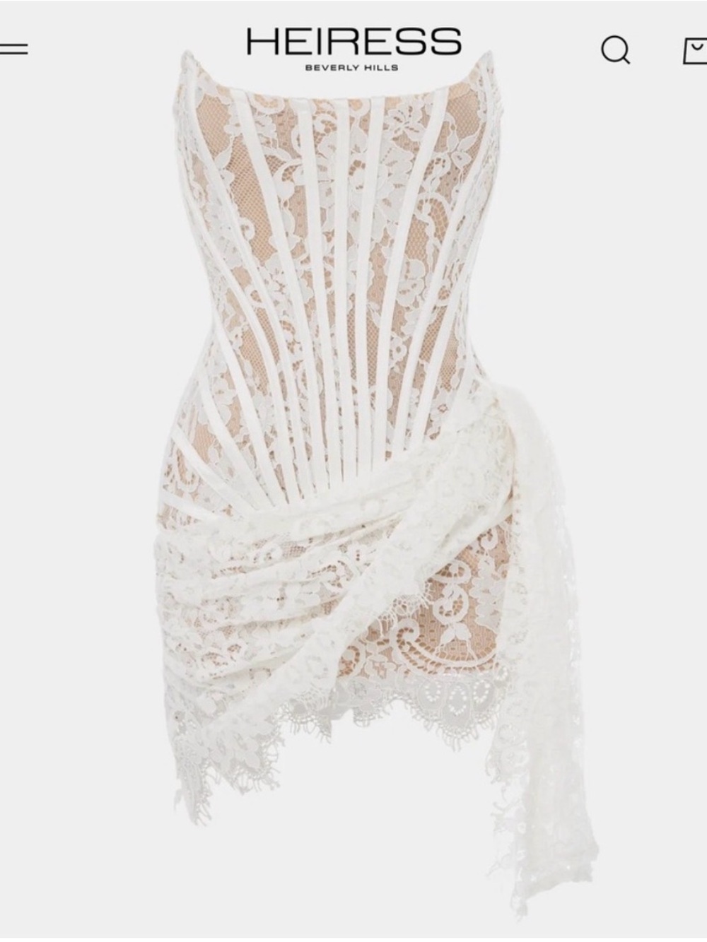 Heiress White Lace Corset Mini Dress with Draped Skirt